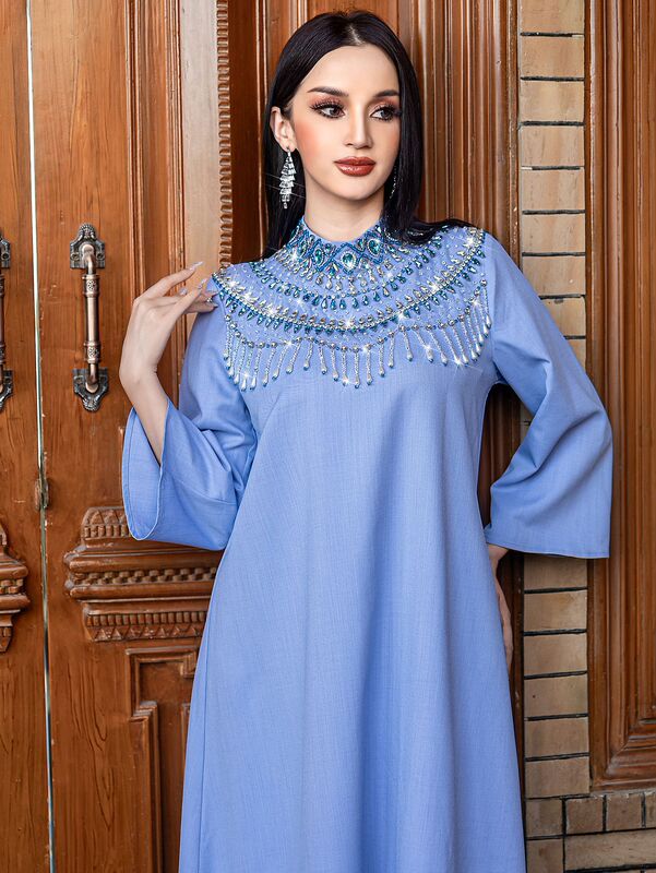 Dubai Travel New Half Turtleneck Party Dress Middle Eastern Fashion Musilin Long Skirt Arabian Lady Robe