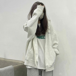 American Retro High Street Fashion Brand Hooded Sweatshirt for Women Spring & Fall Oversize Thin Outwear Lazy Style Cardigan Top