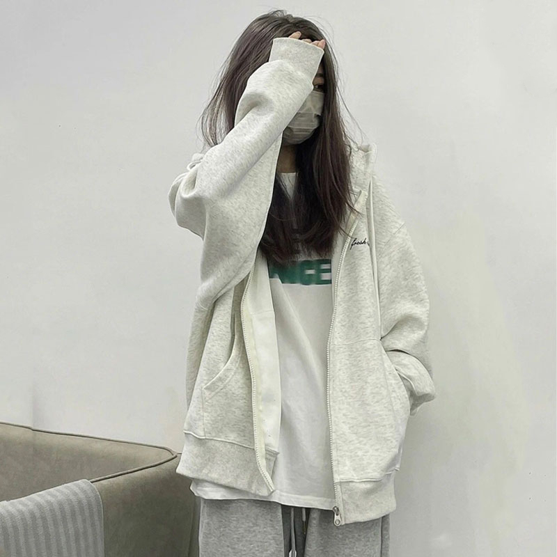 American Retro High Street Fashion Brand Hooded Sweatshirt for Women, Spring & Fall Oversize Thin Jacket, Lazy Style Cardigan Top