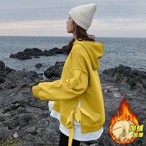 2021 new fake two-piece sweater womens autumn and winter tide ins fashion loose Korean version plus velvet thickening top jacket