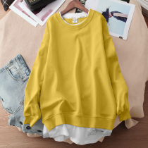 Autumn and winter 2021 new fake two-piece sweater women loose Korean version of the top tide ins plus velvet thickened jacket