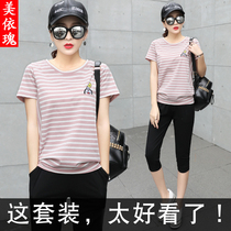 Sports suit 2021 summer new womens large size fashion two-piece suit fat mm Western style loose thin casual clothes