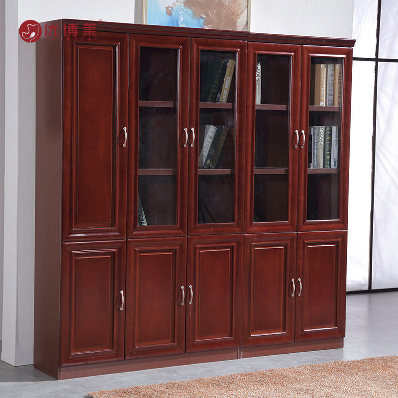 Factory direct office bookcase wooden filing cabinet paint paste solid wood leather storage cabinet file display cabinet
