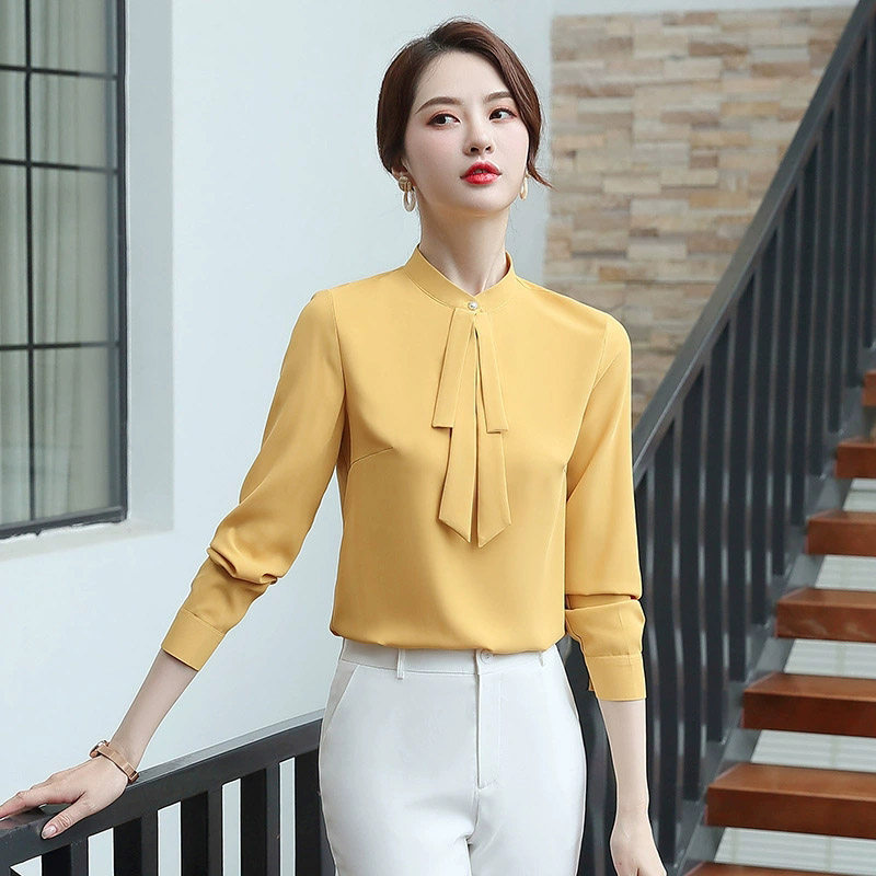 OL White Shirt Lady Professional Dress Blouse Long Sleeve Positive Dress Butterfly Knot Shirt Worksuit Workout Spring Dress New