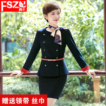 Spring and Autumn Hotel Front Desk Overalls Stewardess Waiter Uniform Temperament Professional Clothes Womens Skirt Set Fashion ol Foral