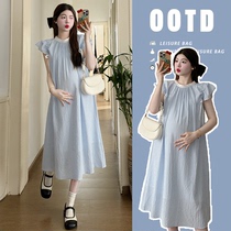 Maternity wear summer 2024 new style dress fashionable fashionable fresh and sweet small flying sleeve summer skirt