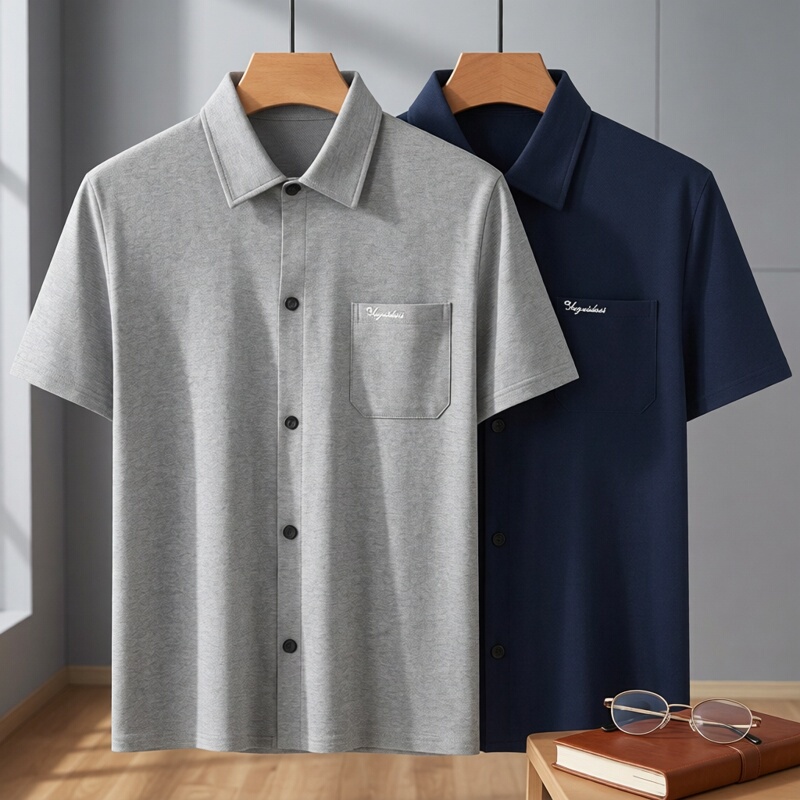 Middle-Aged and Elderly Men's Summer Cotton Short-Sleeved T-Shirts, Loose Shirts for the Elderly, Grandpa and Dad Style, Lapel Cardigan Tops Middle-Aged and Elderly Men's Summer Cotton Short-Sleeved T-Shirts, Loose Shirts for the Elderly, Grandpa and Dad Style, Lapel Cardigan Tops