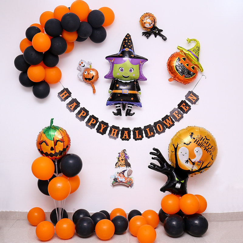 Halloween Balloon Decoration Scene Placement Bar Themed package party Background wall Pumpkin Light Children Kindergarten