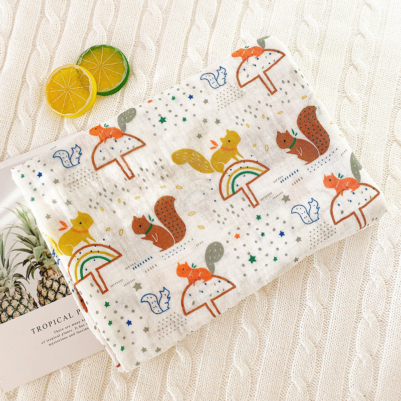 Thin / Squirrel Mushroom / Double Layer Cotton Cloth Towelmuslin baby Gauze Bandage summer Thin Cuddle quilt primary baby package Envelop summer Small quilt Blanket
