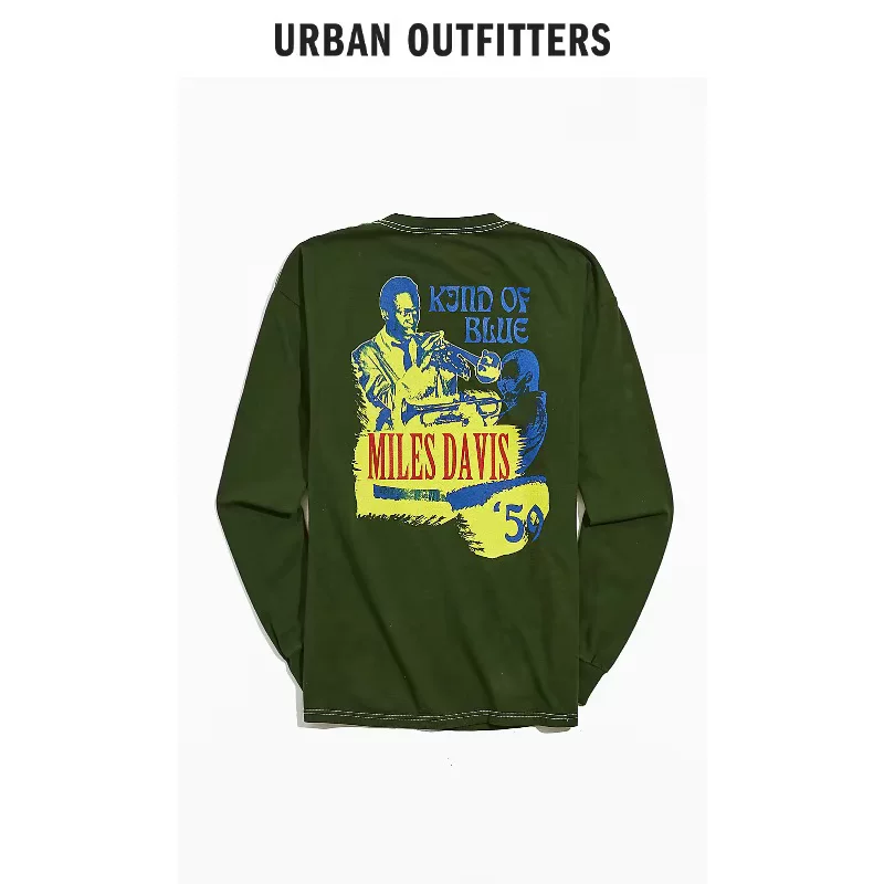 Футболка с длинными рукавами с принтом по мотивам Майлза Дэвиса, Urban Outfitters, мужская стильная крутая футболка