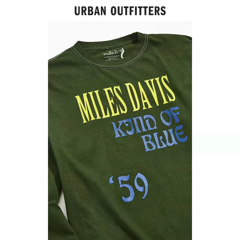 Футболка с длинными рукавами с принтом по мотивам Майлза Дэвиса, Urban Outfitters, мужская стильная крутая футболка