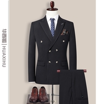 Double-row buckle Western suit Mens Inn Wind Suits Business Casual Positive Dress Groom Wedding Gown Boomer