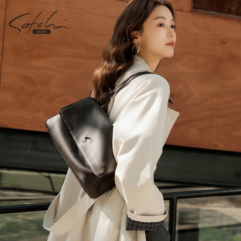 SATCHI [Fengling Series] First-Layer Cowhide Messenger Bag for Women, Large-Capacity Commuter Shoulder Crossbody Bag