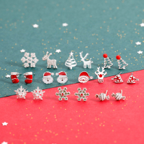 Sterling Silver Christmas Series Earrings Female Christmas Wind Ear Elk Theme Earrings Snowflake Ear Clip Jewelry Earring Hook