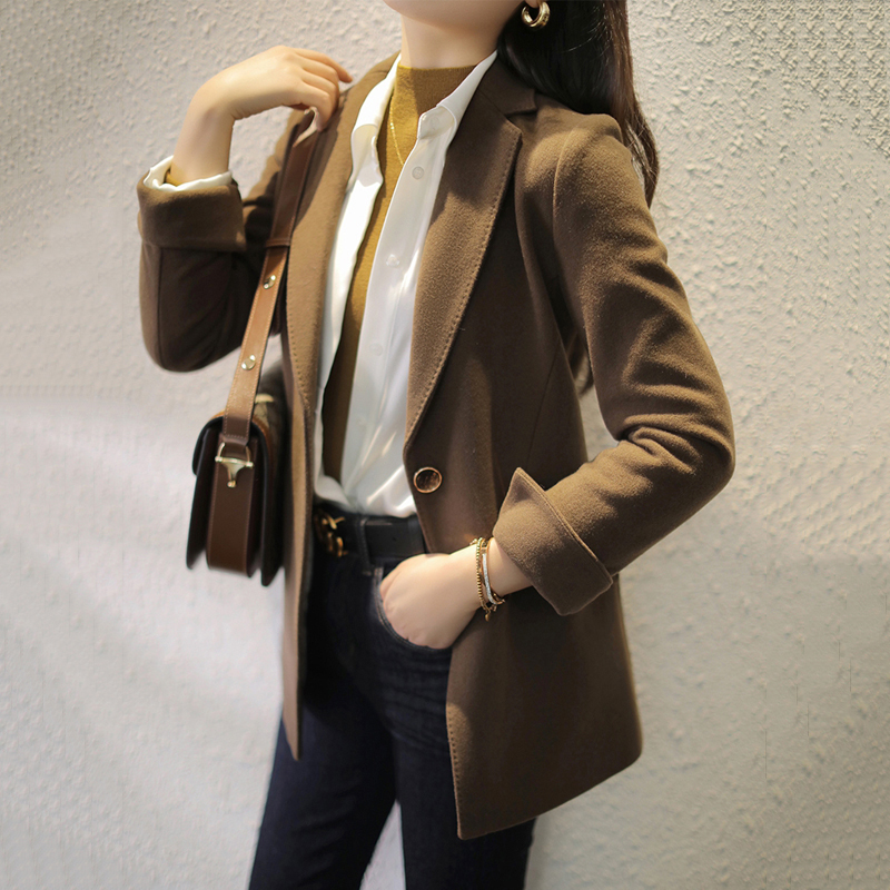 Wool Suit Jacket Women's 2021 Autumn Winter New Commute Medium Long Version Sashimi Casual 100 Hitchhiking Little West Suit