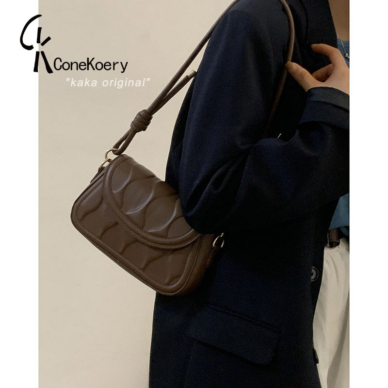 French ConeKoer genuine leather bursting underarm bag for women 2022 new tide retro ancient embossed small square bag sloped satchel