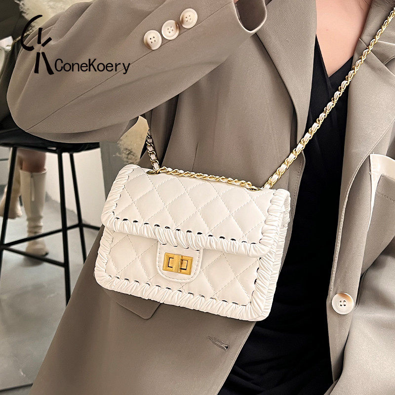 French ConeKoer genuine leather bursting with small square bag for women 2022 new advanced senses magazon chain bag inclined satchel