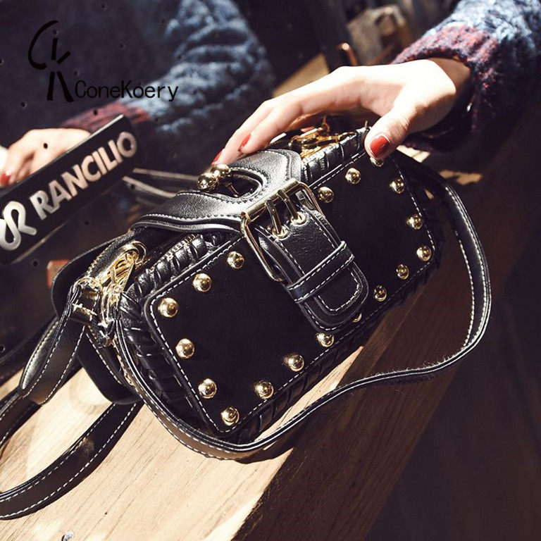 Cone Koery genuine leather woman 2022 new wave hand texture rivet port wind retro single shoulder inclined satchel bag