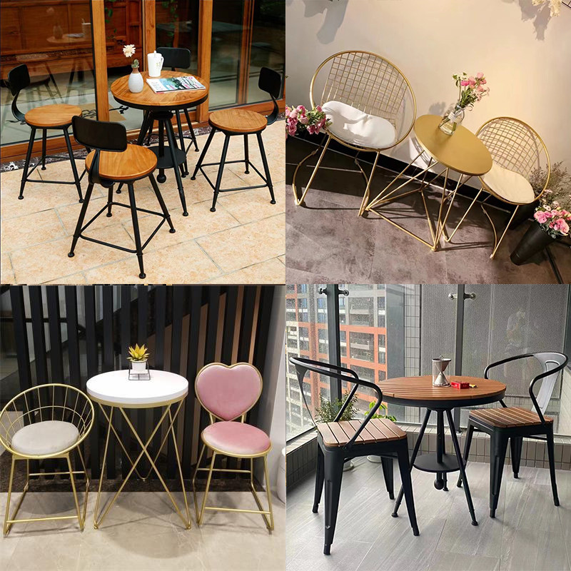 Outdoor balcony small table and chair open-air courtyard leisure waterproof and sun-proof combination household milk tea shop solid wood three-piece set