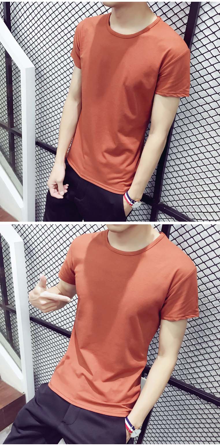 2018 Phiên bản Hàn Quốc của áo thun nam trắng tinh khiết Quần short nam tay ngắn màu rắn cổ tròn Slim t 桖 đáy áo nửa tay áo thủy triều áo polo nam hàng hiệu