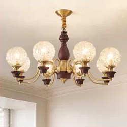 French Retro All-Copper Solid Wood Living Room Lamp Main Lamp American Medieval Light Luxury Restaurant Chandelier Bedroom Room Lamps