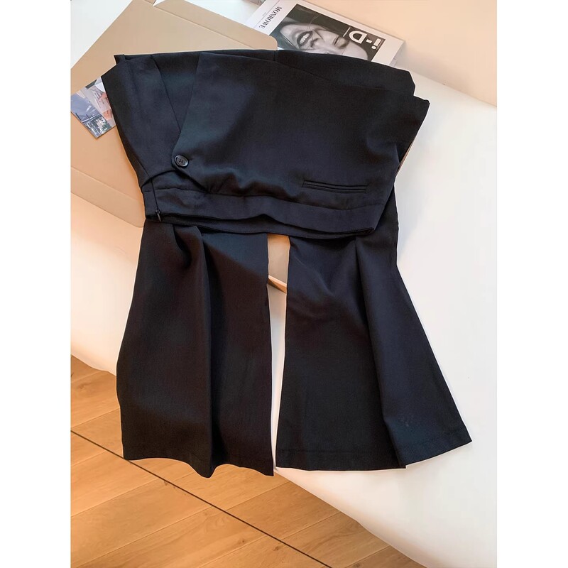 Chao Ya Ya Lumiera Black High-Waisted Casual Pants for Women, Summer Design, Loose Straight-Leg Suit Pants