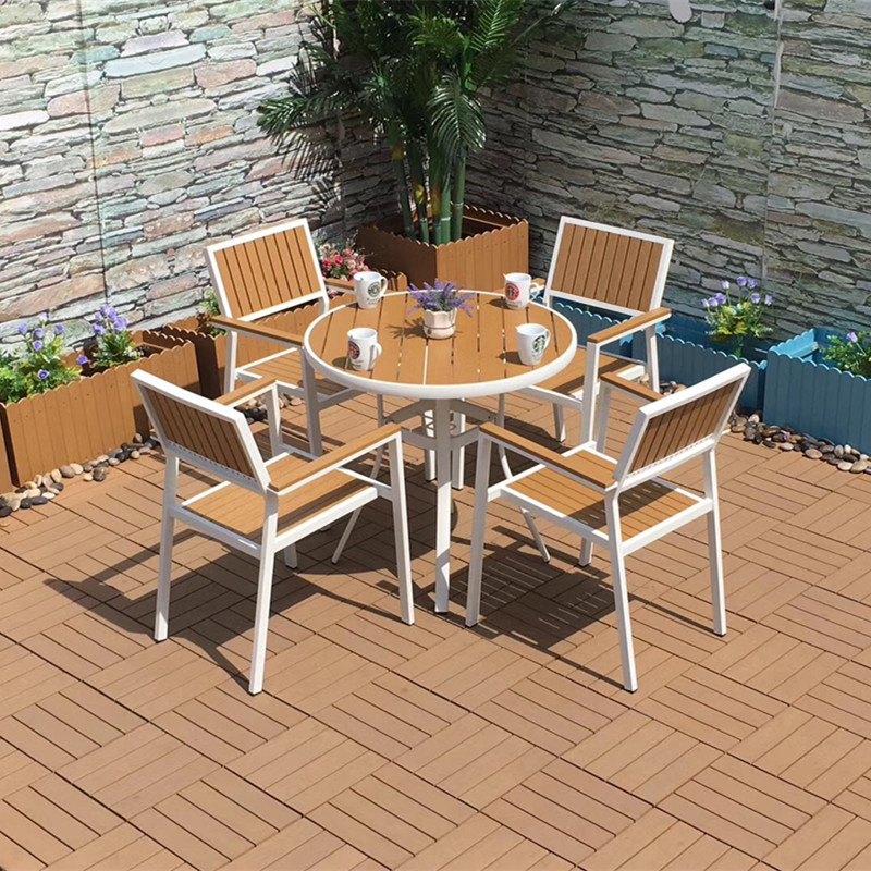 Garden leisure open-air tables and chairs outdoor waterproof anti-corrosion wood three-piece combination outdoor tea table simple black round table