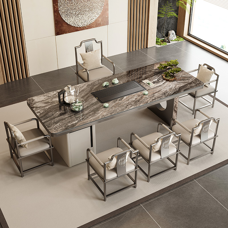 Slate Tea Table 2024 New Model High-End Tea Table Light Luxury Modern High-Class Tea Table Office Tea Table and Chair Set