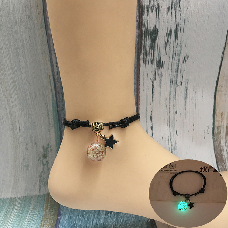 Đơn giản bầu trời đầy sao ánh sáng hạt thủy tinh vòng chân đỏ rực dây Sen nữ sinh viên cặp vợ chồng quà tặng phiên bản Hàn Quốc của thủy triều - Vòng chân lắc chân vàng
