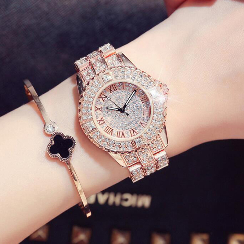 New Luxury Starry Sky Watch for Women, Elegant Rose Gold Full Diamond Women's Watch, Steel Band, Rhinestone Fashion Student Watch, Roman Numerals