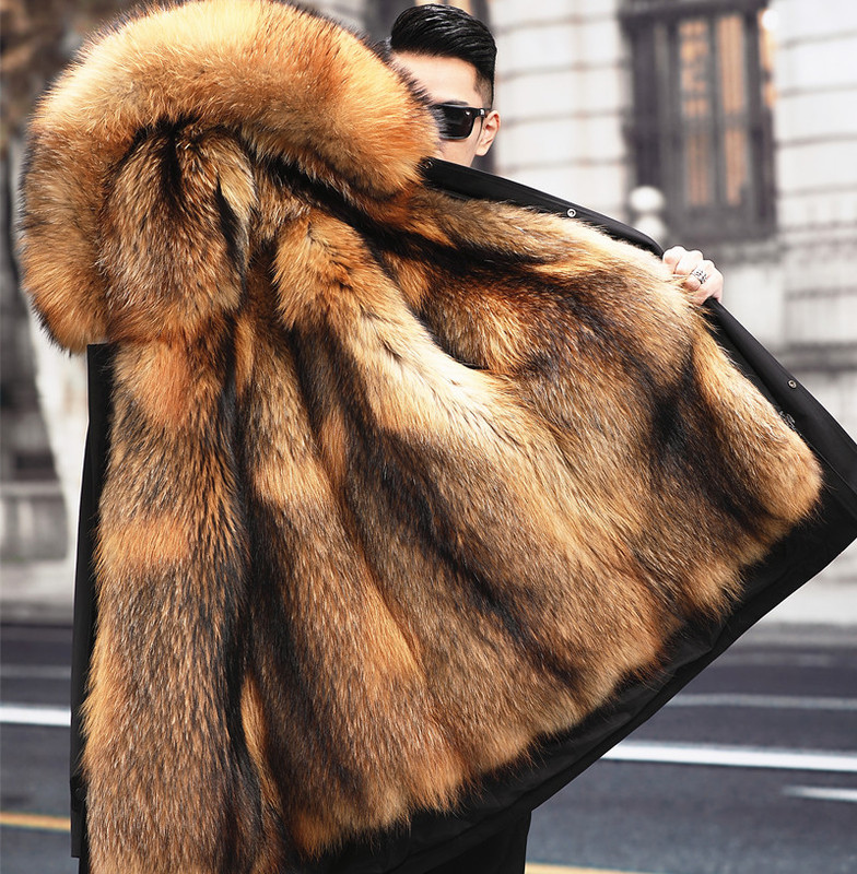 Winter Parka Men's Detachable Mink Fur Lining Integrated Fur Coat Mid-Length Faux Mink Fur Jacket Winter Parka Men's Detachable Mink Fur Lining Integrated Fur Coat Mid-Length Faux Mink Fur Jacket
