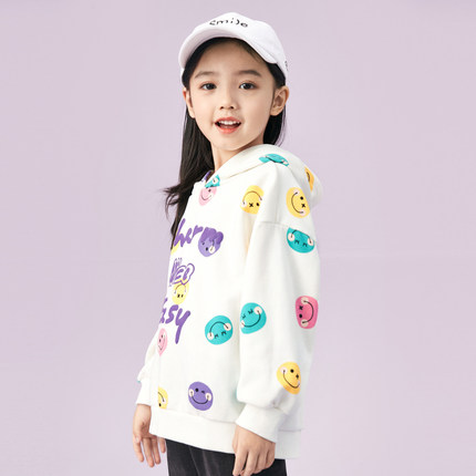 A21女童2021秋冬新品针织宽松趣味印花连帽落肩长袖卫衣运动保暖 第23张