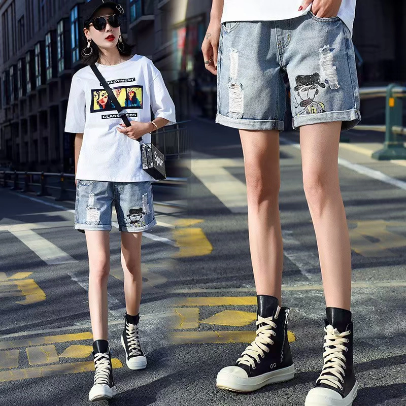 Sản phụ mặc quần short denim mùa hè mặc mỏng mùa hè nâng bụng lỏng lẻo thời trang hợp thời trang mẹ cao eo lớn giải trí - Phụ nữ mang thai quần / quần bụng