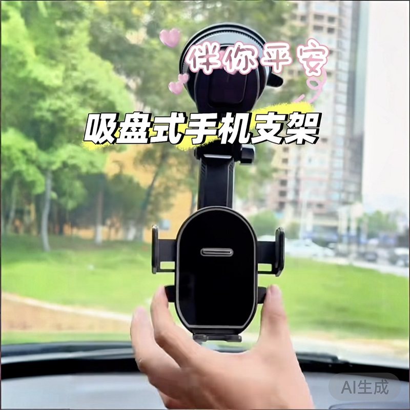 瀑布车载粘贴式自动锁固定吸盘手机支架旋转调节前挡玻璃导航支架