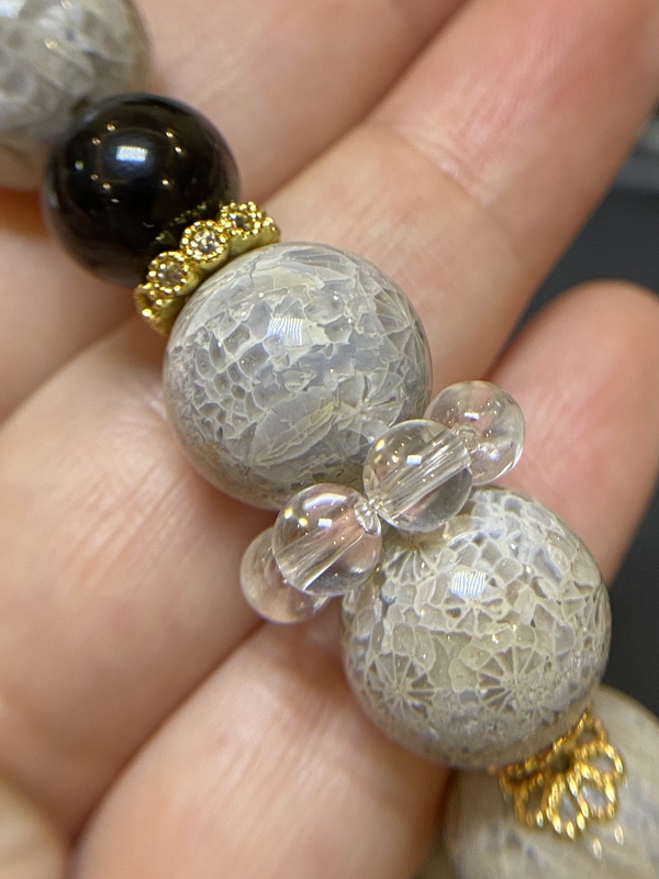 Coral Jade Blue Lace Bead Bear Bracelet