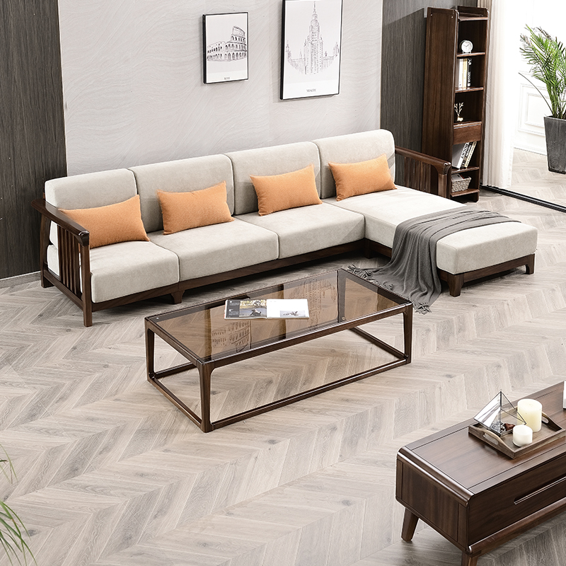 Black Walnuts Wood Full Solid Wood Sofas PRINCESS CORNER COMBINATION MODERN MINIMALIST NORDIC FABRIC SMALL FAMILY HOME INNATE