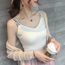 Beautiful back small suspender net red explosion vest female v-neck sexy inner knitted base shirt Slim fit outside wear summer