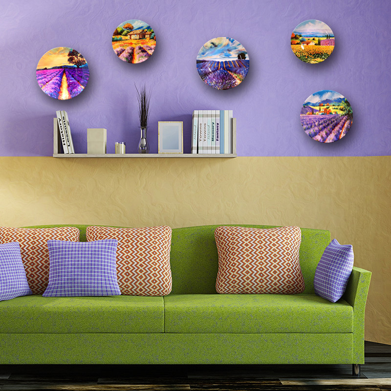 Eurostyle Style Landscape Oil Painting ceramic Decorative Disc Hanging Disc Cafe Dining Room Dining Room Creative Decorative Items Swing