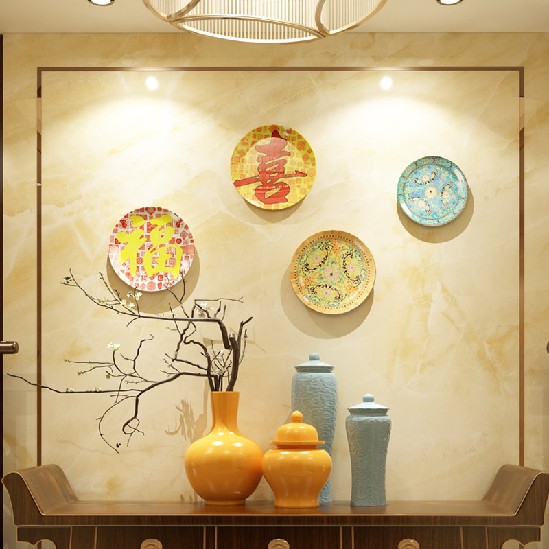 New Chinese Living Room Book Room Pendulum Pieces Fu Lu Shouxi Ceramics Decoration Plate Bogu Shelf Swing Piece Xuanguan Wall hanging tray