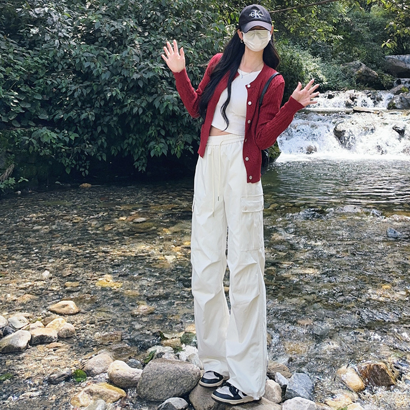 American-Style Casual Cargo Pants for Women, 2026 Summer New Style, Petite, Relaxed Fit, High-Waisted, Wide-Leg, Drawstring Hiking Pants American-Style Casual Cargo Pants for Women, 2026 Summer New Style, Petite, Relaxed Fit, High-Waisted, Wide-Leg, Drawstring Hiking Pants