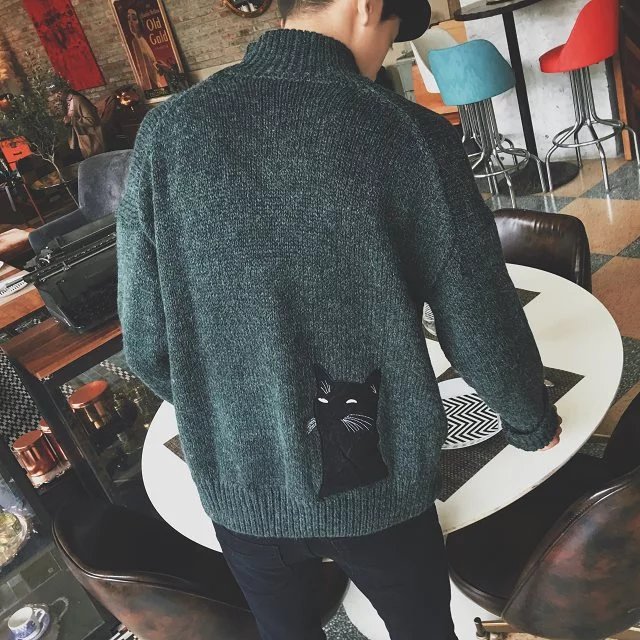 Áo len nam cổ cao phiên bản Hàn Quốc cá tính xu hướng mùa đông Nhật Bản áo len trùm đầu áo len thêu sinh viên áo đôi nữ bạn thân