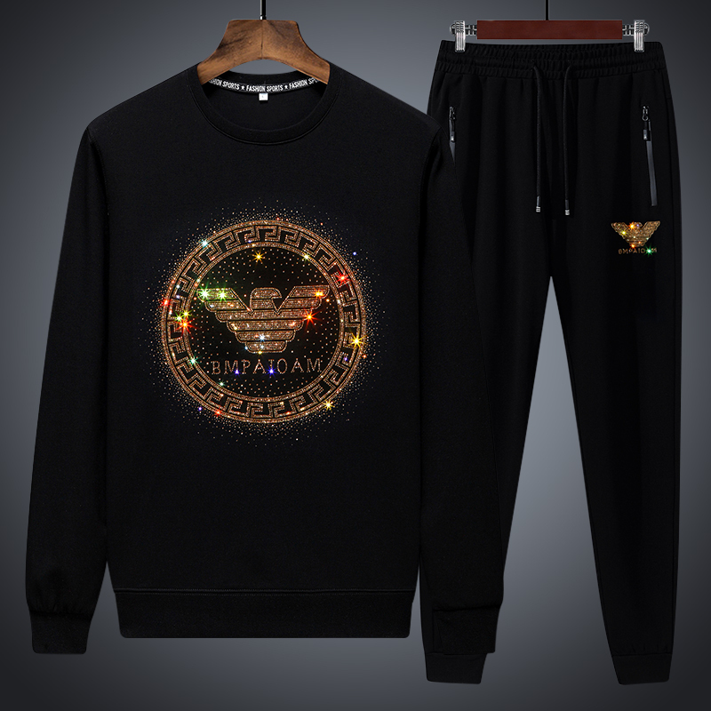 European Style Sweatshirt Sports Suit for Men, High-End Designer Brand with Rhinestones, Trendy Casual Stylish Long-Sleeve Two-Piece Set European Style Sweatshirt Sports Suit for Men, High-End Designer Brand with Rhinestones, Trendy Casual Stylish Long-Sleeve Two-Piece Set