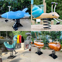 Kindergarten Community Park Scenic Area Childrens Solid Wood Camphor Wood Rocking Horse Outdoor Wooden Spring Rocking Fun Outdoor Play