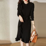 Весеннее трикотажное платье, длинный базовый корсет, средней длины