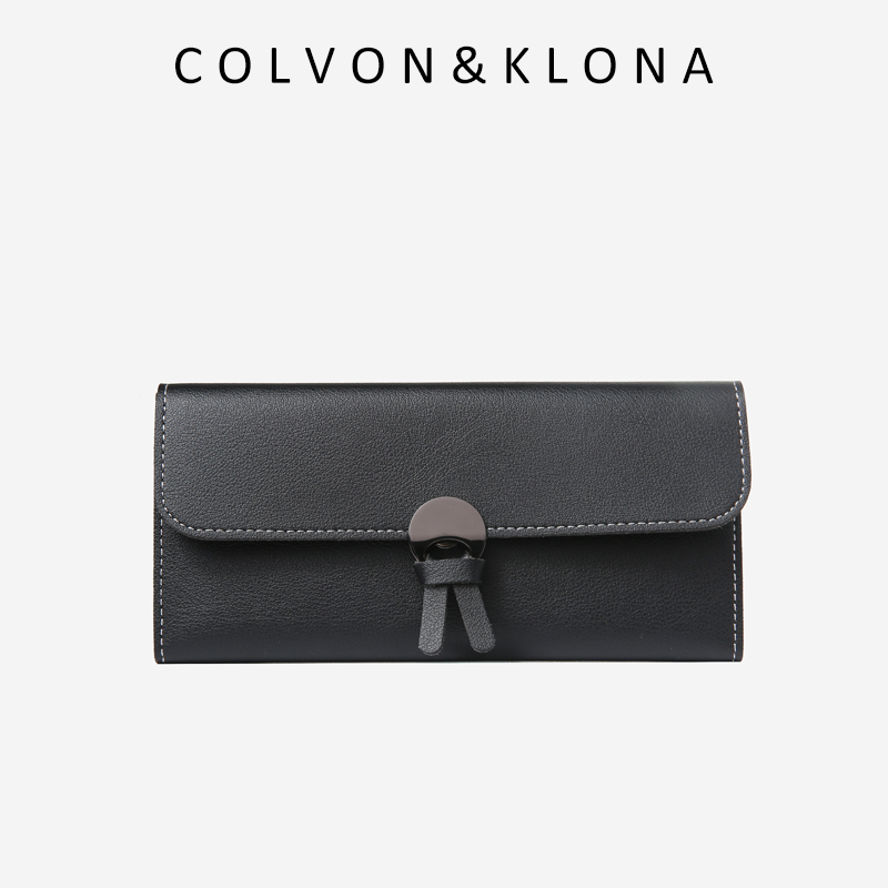Colvon Kalone Wallet Woman Summer New Japan-ROK Long Version Buckle Card Bag Soft Leather Ultra Slim Money Clip Female Pull Chain Tide