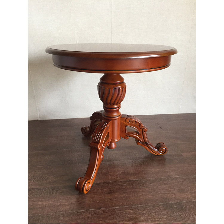European and American solid wood round coffee table European small round table Luxury carved hotel living room balcony Leisure small round coffee table