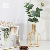 Vase ornaments living room Nordic dried flower arrangement glass green rose hydroponic small vase creative ins wrought iron decoration