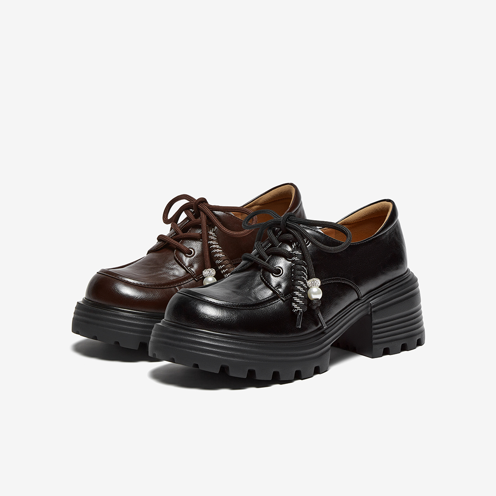 Bestu 2025 Autumn Mall New Retro British Oxford Shoes Thick Heel Women's Deep Mouth Single Shoes O9977CM5