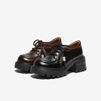 Bestu 2025 autumn mall new retro british oxford shoes thick heel women's deep mouth single shoes o9977cm5