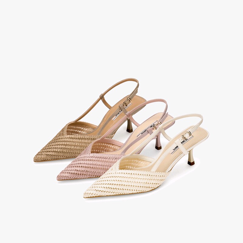 73Hours Women's Shoes Gentle Floral Sea 2026 Spring New Mesh French Style Comfortable High Heels Open-Back Sandals